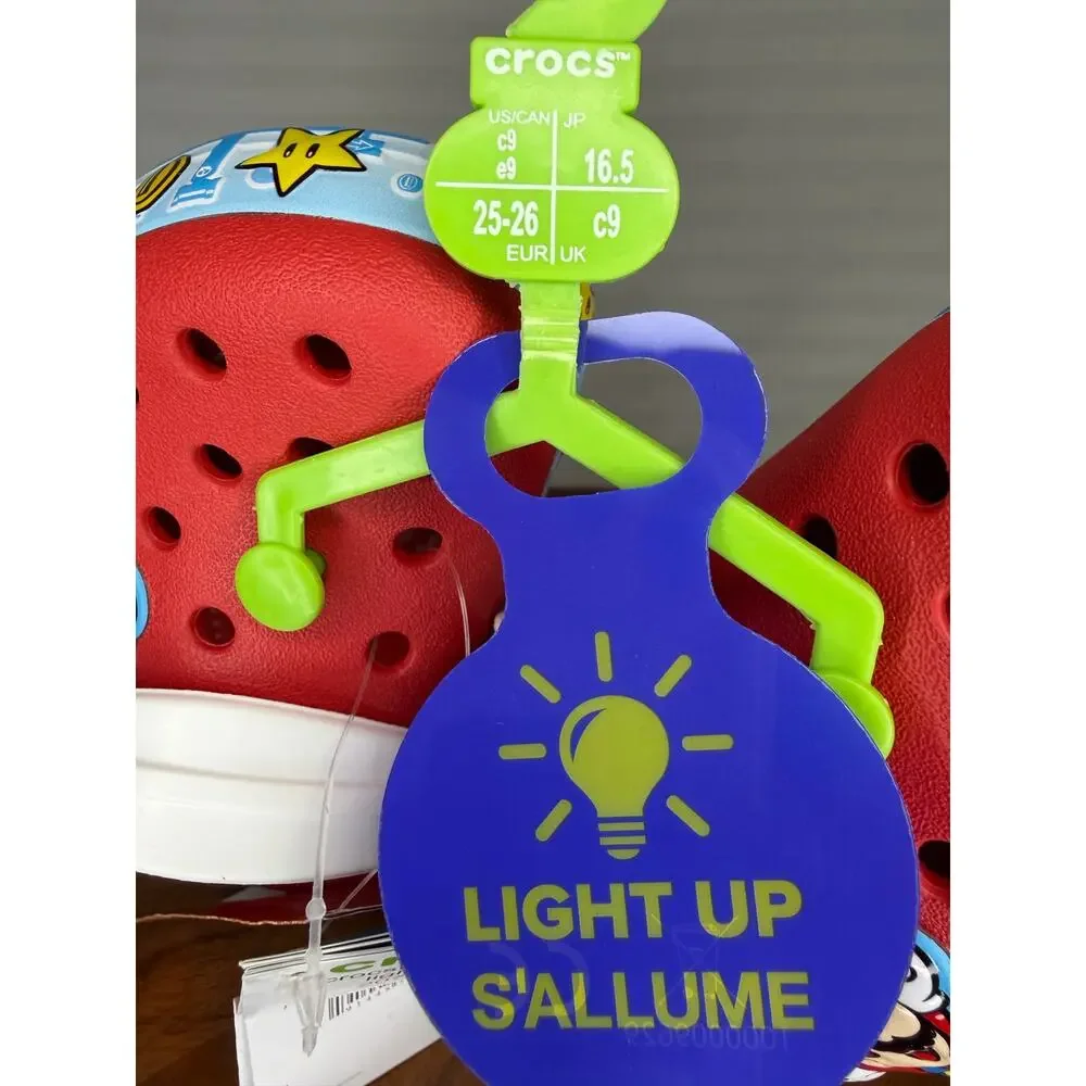 NWT Crocs Kids Super Mario Light-Up C9 Clog Red Blue Lights